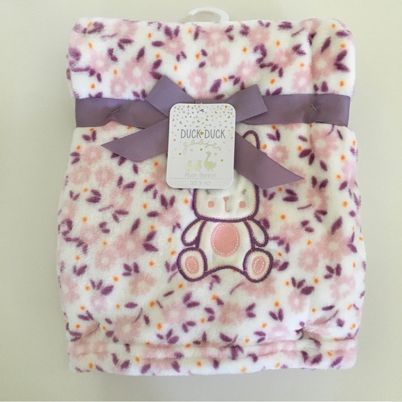 NEW Baby Blanket Lightweight Purple Floral Bunny Appliqué | Duck Duck Goose - Picture 1 of 4